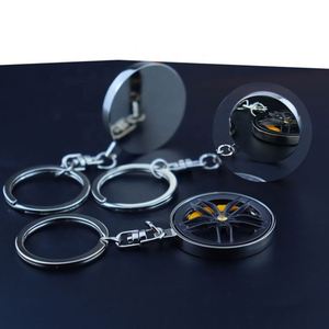 Creative Metal Wheel Hub Keychain Auto Parts Car Mini Tire Wheel Hub Spinner Keychains Accessories Rotating Brake Disc Keychain - Product Image 4
