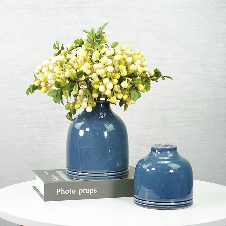 Wholesale home goods decorative tabletop dark blue glazed porcelain flower vase home decor bud ceramic vase