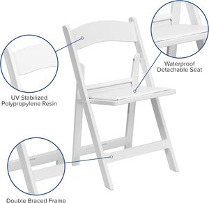 Sillas Plegables de Resina Plástica Blancas para Eventos, Apilables, Resistentes, para Jardín, Bodas, Fiestas, Banquetes, para Adultos, 1000 lb - Product Image 3