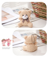 Mini porte-clés ours en peluche doux et bouclé avec nœud écossais, breloque animal en peluche, ornement pour sac à main, cadeaux de mariage pour invités