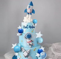 Décoration de gâteau Astronaute Spatial avec Étoiles, Fusée et Statues de Planètes pour Fête d'Anniversaire d'Enfants