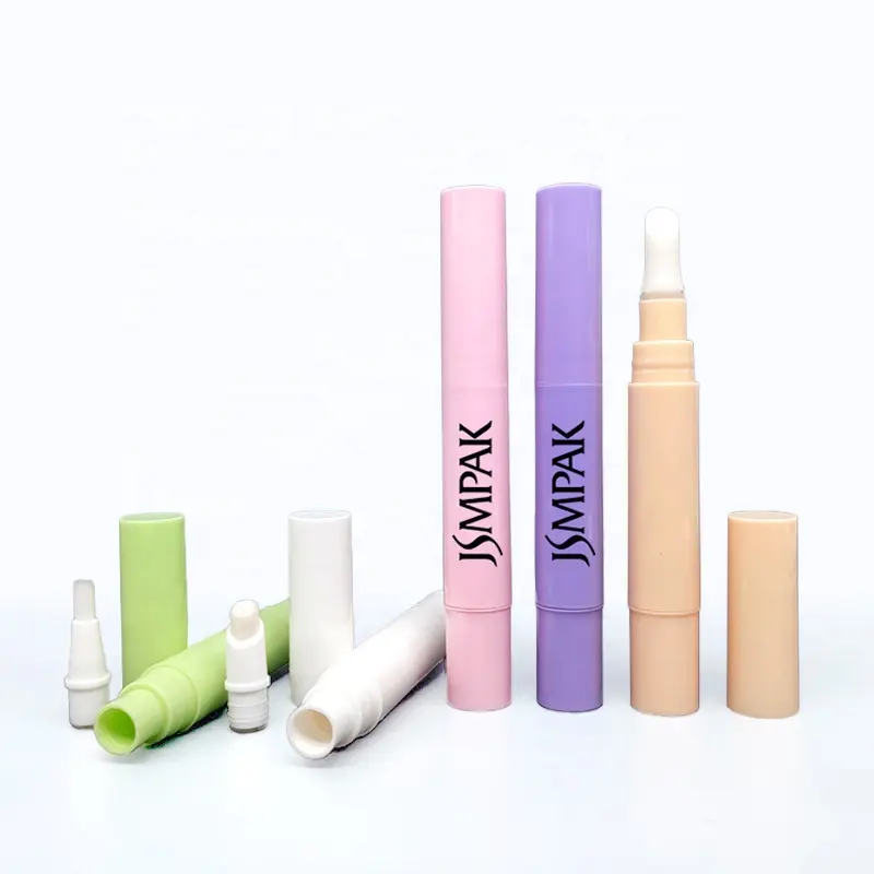 Pena minyak warna-warni bulat kosong kosmetik Lip Gloss memutar pena tabung dengan sikat aplikator