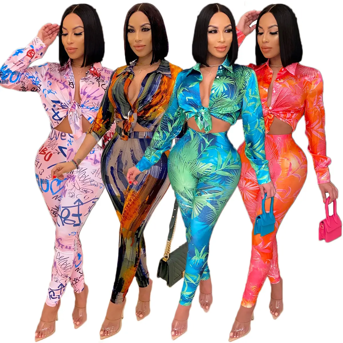 Lady Pants And Blouses Set Summer 2 Piece Set Women Outfits Beach Wear Fashion Clothing For Women 2021