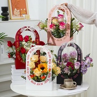Fabricant personnalisé Logo Plantes en pot Floral Durable Kraft Poignée Fleur Transporteur Boîte Étanche Bouquet Ensemble pour Artisanat Cadeaux