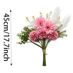 Bouquet floral artificiel CallaFloral, chrysanthème ping-pong violet et rouge en tissu tissé plastique, décoration de mariage et de maison, cadeau - Product Image 5