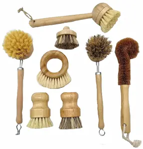 Best Selling Wooden Bamboo Cleaning Pot Brush Biodegradable Palm Sisal Dish Kitchen Brushes