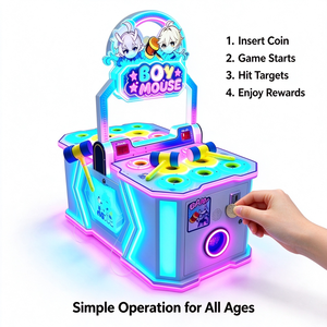 Macchina <span class=keywords><strong>da</strong></span> gioco arcade a martello a gettoni con insegna ad arco, due martelli e fessura per monete per centri di intrattenimento familiare e centri commerciali - Product Image 4