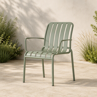Chaise de jardin d'extérieur en aluminium, fauteuil de patio en métal à lattes, revêtement poudré, empilable, pour cour et hôtel