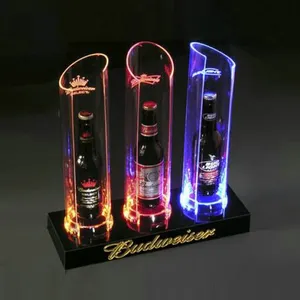 אקריליק 3 Tier LED מואר משקאות בקבוק תצוגת צף צבע שינוי בית בר מדפי יין תצוגת Stand