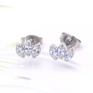 Zircon Stud <b>Earrings</b> Flower Shape Titanium Alloy Prong Setting Stainless Steel Ear <b>Posts</b> Gift Jewelry 1.2x6mm 1.2x8mm 1.2x10mm - Product Image 2