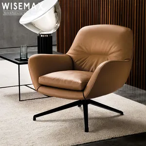 WISEMAX kursi putar kantor desain santai kontemporer kursi Sofa ruang tamu lapisan kulit Tan Modern