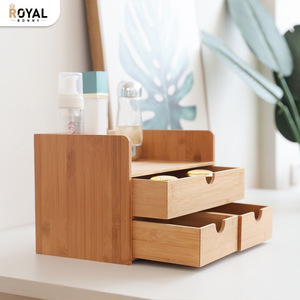 Bamboo Desktop <b>Storage</b> <b>Box</b> With <b>Drawers</b> Natural Wood Color Minimalist Style Jewelry Cosmetic Organizer Standing Type Rectangle - Product Image 3