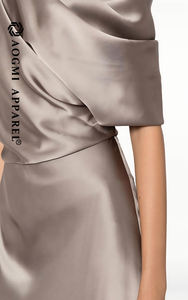 Alta costura de lujo para mujer, verano, Color sólido, hombro asimétrico, hasta la rodilla, vestido hasta el té, tafetán de seda 100%, antiarrugas - Product Image 6