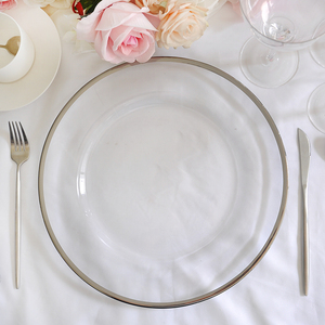 Assiette <span class=keywords><strong>de</strong></span> présentation en verre avec bordure dorée, 13 pouces, transparente comme du cristal, pour mariage, fête, événement - Product Image 3