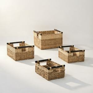 Panier à linge vintage en jonc de mer écologique, motif rayures noires, tissé naturellement, pour la décoration intérieure, exportation mondiale - Product Image 1