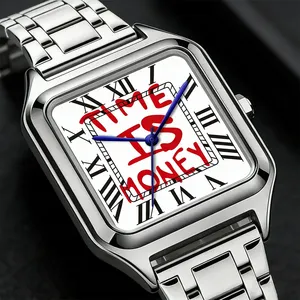 Nouvelle montre à quartz TIME IS MONEY pour homme, montre de mode en acier inoxydable, cadran carré, étanche, montre à quartz haut de gamme pour les affaires - Product Image 1