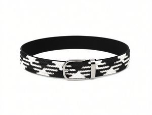 Ceinture élastique pour homme, largeur 3,5 cm, longueur 125 cm, boucle en alliage, motif noir et blanc - Product Image 1