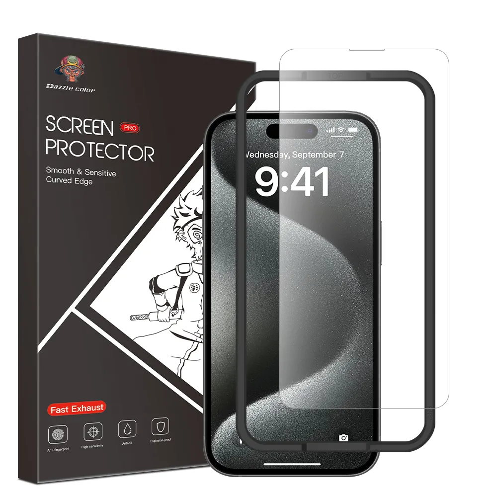 Protetor de tela de vidro temperado 2.5D para iPhone 15 14 13 Pro Max Plus Protetor de tela do telefone