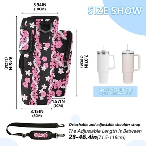 Aloha Hawaiian Puakenikeni Pink <b>Lei</b> Coffee Water Bottle Carrier Bag Compatible 40oz Holder With Pocket Adjustable Shoulder Strap - Product Image 3