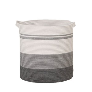 Cotton Rope Storage Basket Round White And Gray Tricolor <b>Laundry</b> Organizer For Bedroom Entryway Closet Storage - Product Image 2