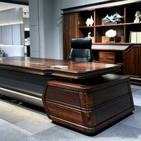 Escritorio Ejecutivo de Lujo para Oficina de Director, Escritorio de Madera y Cuero con Cajones de Almacenamiento, Archivador y Librero, Muebles de Oficina Modernos