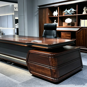 <span class=keywords><strong>Scrivania</strong></span> Direzionale di Lusso in Pelle e Legno con Cassetti Portaoggetti, Armadietto e Libreria, Arredamento Ufficio Moderno - Product Image 5