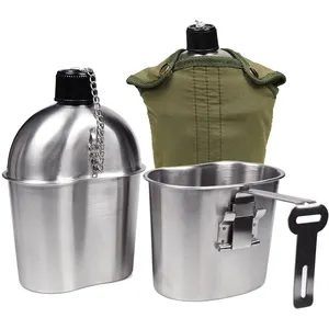 304 Stainless Steel US 1QT with 0.5QT Canteen Kit Cup Camping Hiking Travel Emergency Drinking Cup Set