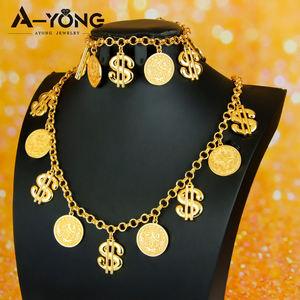 Conjunto de Collar Chapado en Oro de 24k Estilo Hip Hop de Moda Europea y Americana, Diseño de Monedas y Dólares de Lujo, Conjunto de Joyería para Regalo de Fiesta - Product Image 1