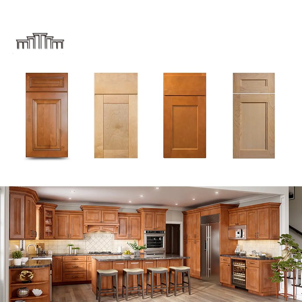 Hot Sale Honey Oak Wooden Kitchen Cabinets Furniture Modern Kitchen Cabinet Country Style Designs