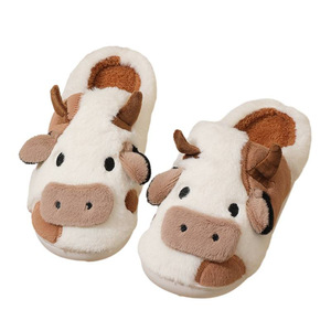 <span class=keywords><strong>Chaussons</strong></span> pour femmes et hommes, imprimés vache mignons, en peluche douce et moelleuse, avec semelle en PVC, chauds pour l'hiver, pour la famille, à porter à l'intérieur - Product Image 5