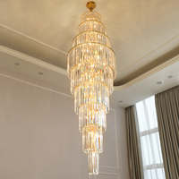 Led Lustres Villa Hall Salon Loft Escalier Éclairage Longue Cristal Suspendus Lampe Art Déco Or/Argent Cuisine Lustre