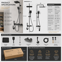 Système de douche thermostatique gris anthracite 4 fonctions avec pluie, douchette à main, bidet, cascade et affichage numérique, ensemble mitigeur encastré