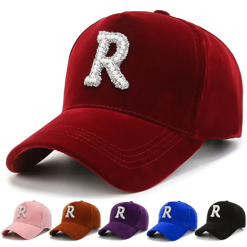2023 새로운 디자인 벨벳 야구 모자 유행 편지 다이아몬드 Encrusted 스웨이드 모자 라인 석 모자 5 패널 벨벳 야구 모자