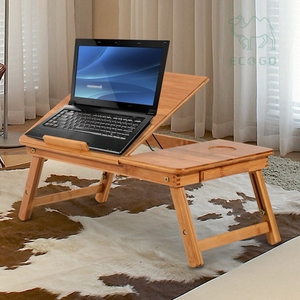 55Lx35Wx22-30H Cm Cama de madera maciza Mesa de bandeja de servicio con patas plegables Soporte de bambú ajustable para computadora portátil Mesa de computadora portátil al por mayor - Product Image 6