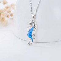 Élégant pendentif à breloque cheval de mer en opale bleue collier hippocampe en argent sterling 925 bijoux animaux de l'océan