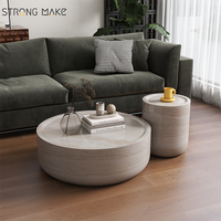 Juego de Mesa de Centro de Lujo, Decoración para el Hogar, Diseño Moderno Nórdico, Mesa de Centro de Fibra de Vidrio Color Mármol Travertino para la Sala de Estar