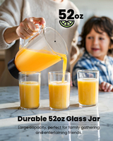 Licuadora de Cocina de 1200W para Smoothies, Jarra de Vidrio de 52 Oz, 4 Programas y Función de Pulso, Incluye Función de Puré y Trituración de Hielo, Motor Potente