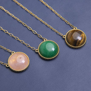 Cadena de acero inoxidable con colgante de piedra Natural, collar de oro de 18 quilates con diseño de ojo de Tigre y Aventurina verde - Product Image 4