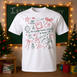 Camiseta navideña para profesores, diseño de temporada festiva para enseñar, color blanco, talla para adultos - Product Image 3