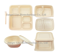 Assiettes jetables en bambou 100 % biodégradables et compostables de qualité alimentaire pour restaurant, 8x8, avec couvercles, compatibles micro-ondes, sans BPA, fabriquées en Chine