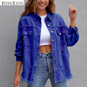 TONGYANG 2024 tendencia primavera otoño recién llegados Jeans abrigo moda rasgado Jeans <span class=keywords><strong>chaqueta</strong></span> de manga larga Casual vaquero chaquetas de mujer - Product Image 5