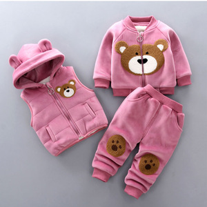 Vêtements pour enfants, nouvelles arrivées hiver 2026, ensemble trois pièces à capuche pour bébés, tout-petits, garçons et filles, style coréen, polyester - Product Image 4