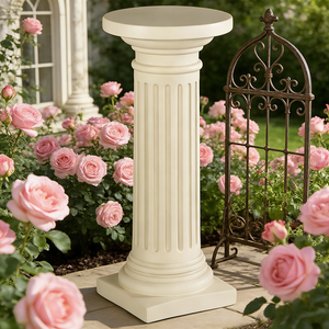 Plateforme décorative en résine peinte à la main motif floral romain (piédestal cannelé) Modèle d'<span class=keywords><strong>art</strong></span> 222 - Texture élégante - Article essentiel pour le jardin - Product Image 1