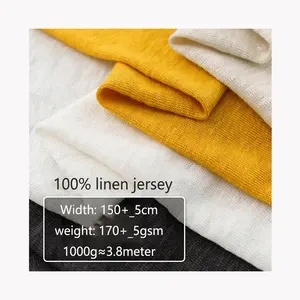 Tissu jersey tricoté en lin pur 100% de haute qualité pour T-shirt et vêtements d'été 140 couleurs en stock 150cm de largeur, 170gsm