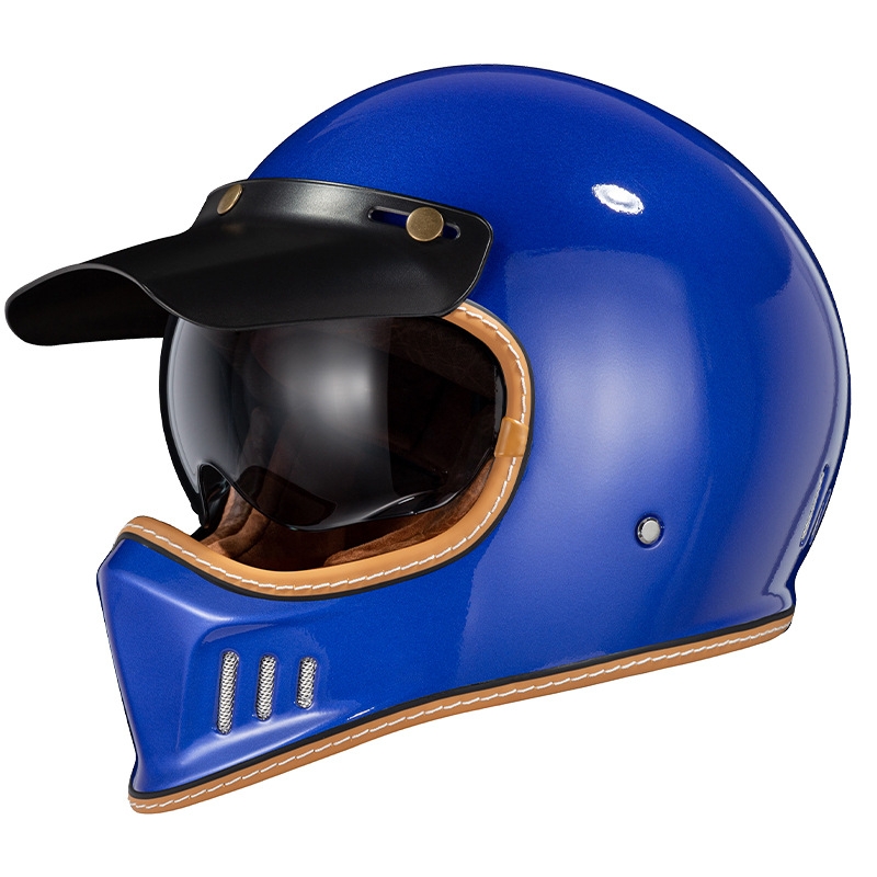 Casque bleu métallisé avec visière couleur thé