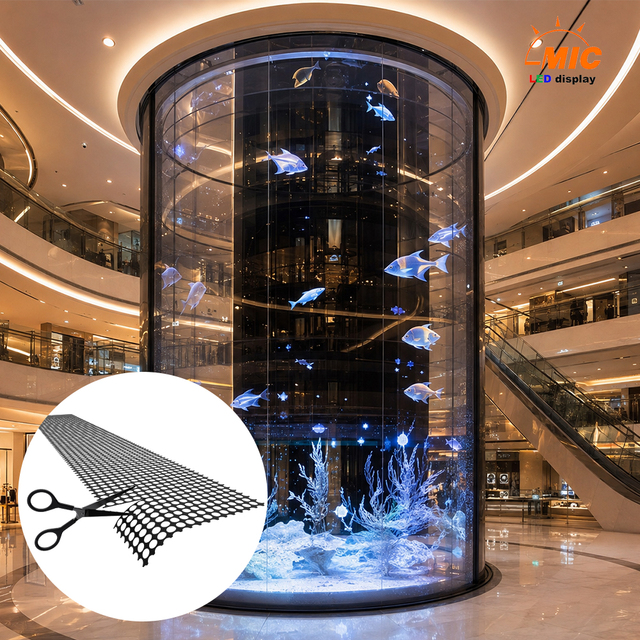 Flexible Transparent LED Mesh Screen HD 3D Holographic LED Wall Display Invisible Glass Window Film Screen for Mall Advertising