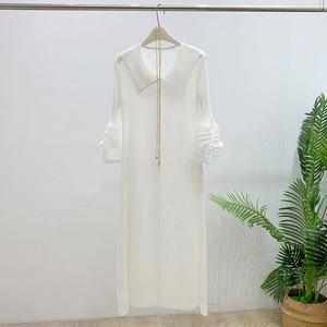 Abito Lungo Elegante Bianco Plissettato Miyake Primavera 2026 Nuovo Stile Francese con Vita Snellente Taglie Forti da Donna - Product Image 5