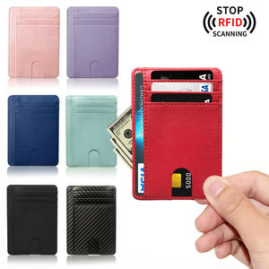 Minimalist Slim Credit Card <b>Holder</b> With Transparent ID Window Small Leather Card <b>Wallet</b> for Women Men - Product Image 2