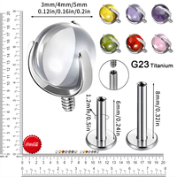 Piercing Labret, Tragus, Hélix, Lèvre en Titane ASTM F136 G23, Opale, Boule Transparente à 3 Griffes, Fileté Intérieurement, Plaqué Arc-en-ciel, Multi