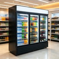 Réfrigérateur vertical commercial à 3 portes vitrées en acier inoxydable, vitrine réfrigérée sans givre avec affichage numérique LED et étagères réglables